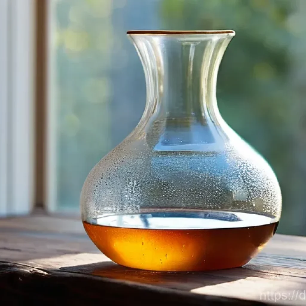 디지털아트 유리 재질 표현법 - **Prompt:** A meticulously detailed still life photograph of an antique, hand-blown glass carafe, ha...